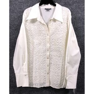 GO By Go Silk Textured‎ Button Down Women's  Shirt Size 1X White Long Sleeve NWT